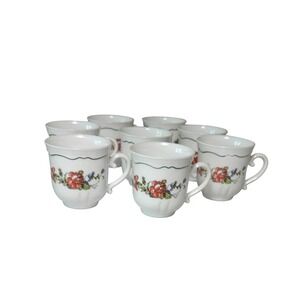 Vintage Arcopal France "Scania" Floral Cups Set of 8 Opal Glass Teacups 1970s